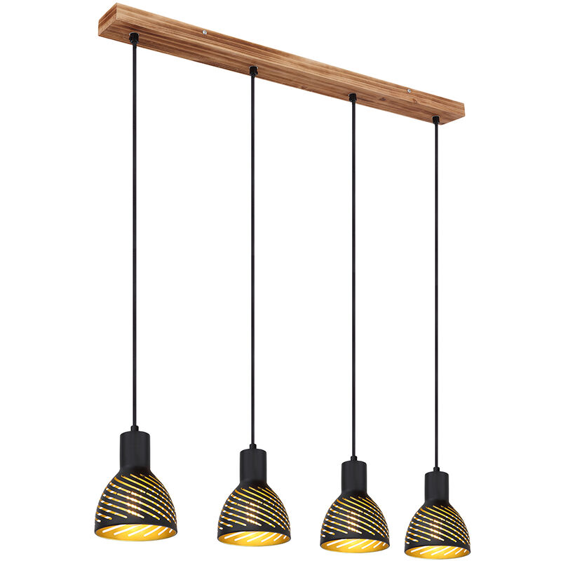foto del prodotto globo lampada a sospensione nero oro tavolo da pranzo lampada a sospensione 4 fiamme soggiorno, metallo effetto legno, 4x e27, lxh 90x120
