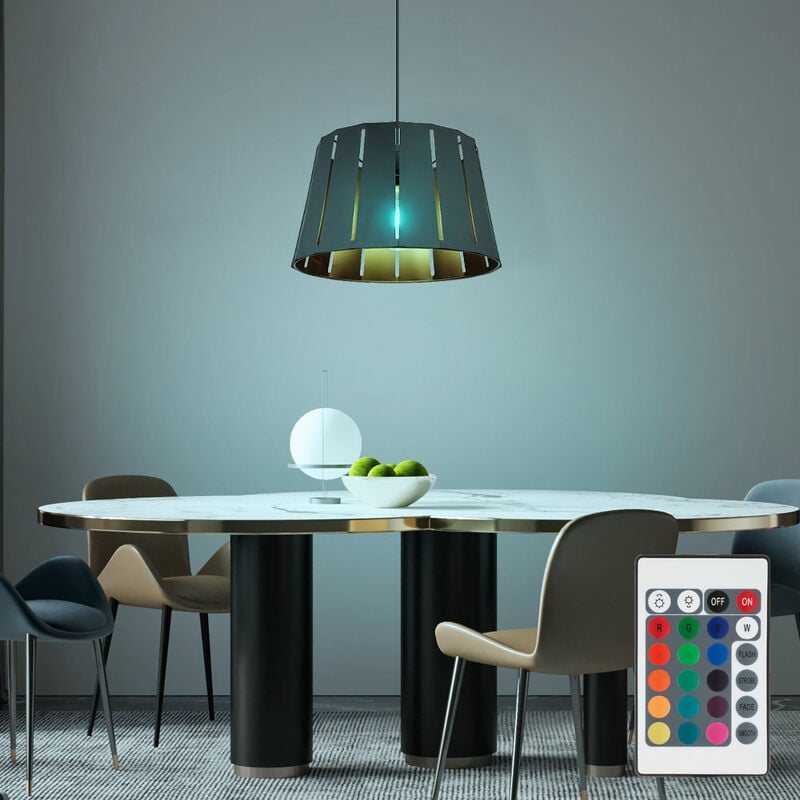 foto del prodotto globo lampada a sospensione per sala da pranzo lampada a sospensione nera effetto legno lampada a sospensione moderna, telecomando dimmerabile, 1x