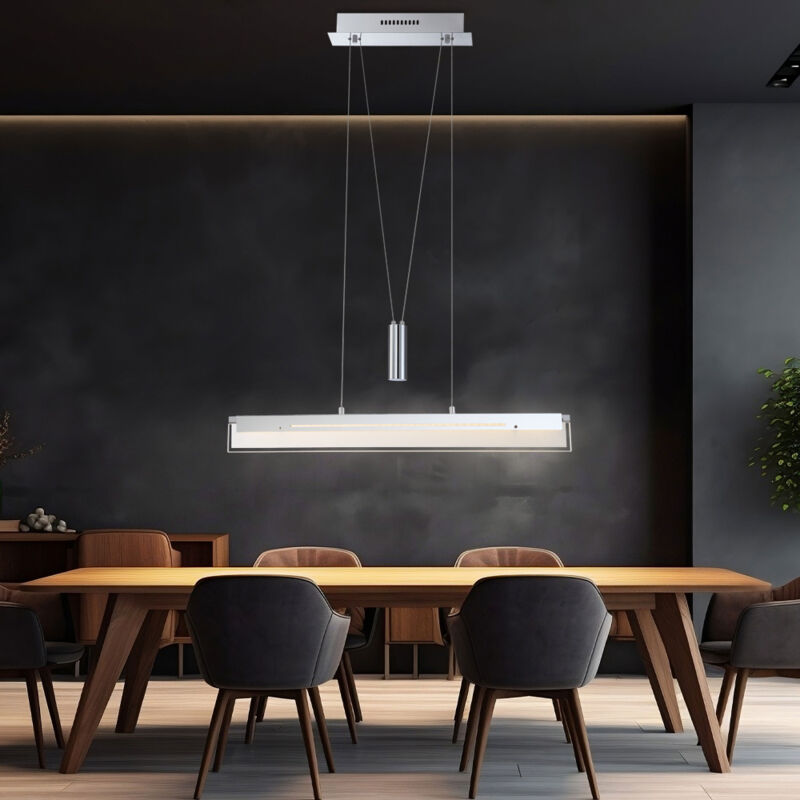 foto del prodotto globo lampada a sospensione per soggiorno, lampada a sospensione regolabile in altezza, sala da pranzo, cromo, vetro metallo, 1x led 22,5w 1780lm