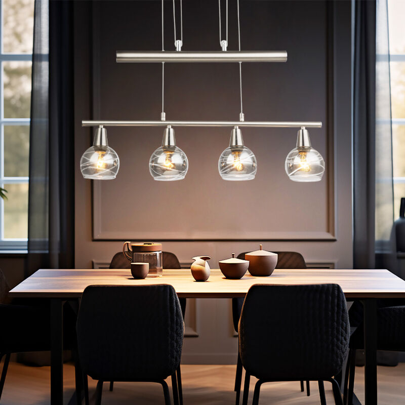 foto del prodotto globo lampada a sospensione per tavolo da pranzo regolabile in altezza lampada per sala da pranzo in vetro luce a sospensione led a 4 fiamme, a