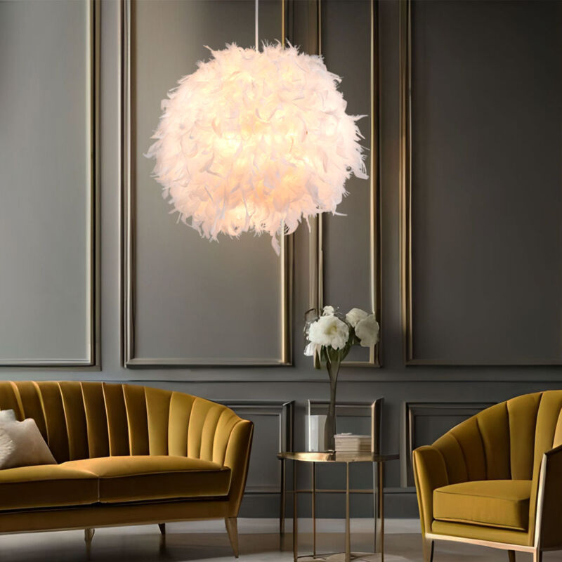 foto del prodotto globo lampada a sospensione piume bianche piuma da soffitto bianca lampada a sospensione lampada a sospensione, metallo, attacchi e27, dxh 45x120 cm