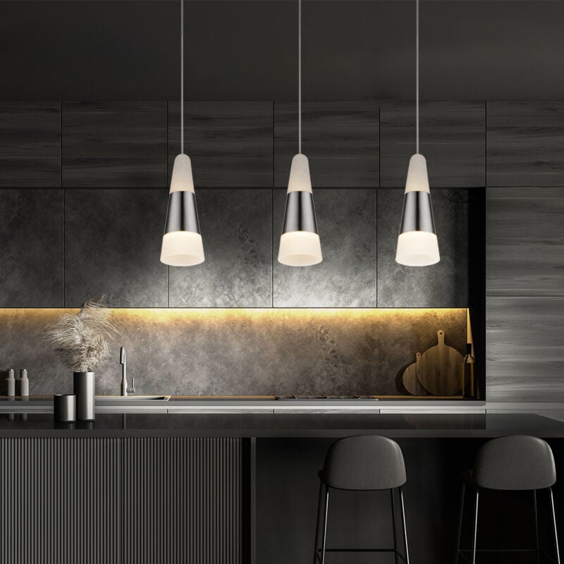 foto del prodotto globo lampada a sospensione satinata per sala da pranzo, lampada a sospensione a led per soggiorno, nichel opaco, metallo acrilico, 5w 300lm bianco