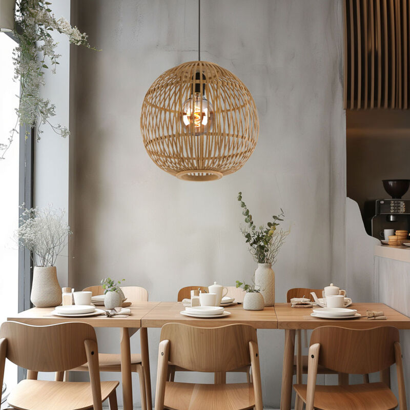 foto del prodotto globo lampada a sospensione tavolo da pranzo lampada a sospensione boho lampada da soggiorno, rete di bamb , 1x e27, dxh 30 x 150 cm