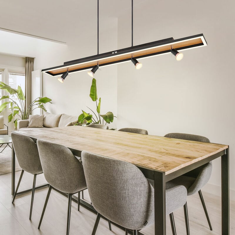 immagine 0 del prodotto globo lampada a sospensione, tavolo da pranzo, lampada, nera, lampada, dimmerabile, led, 4 fiamme, aspetto legno, spot mobili, 4x gu10, lxlxa