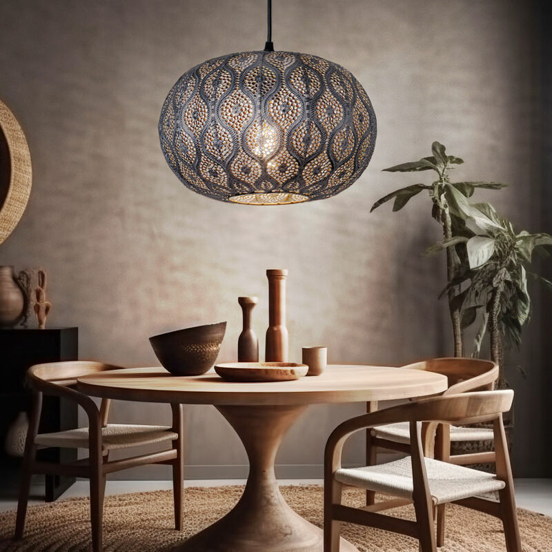 foto del prodotto globo lampada a sospensione tavolo da pranzo orientale led soggiorno argento, punzonature decorative in metallo, 1x led 7w 806lm 2700k, pxh 30x120