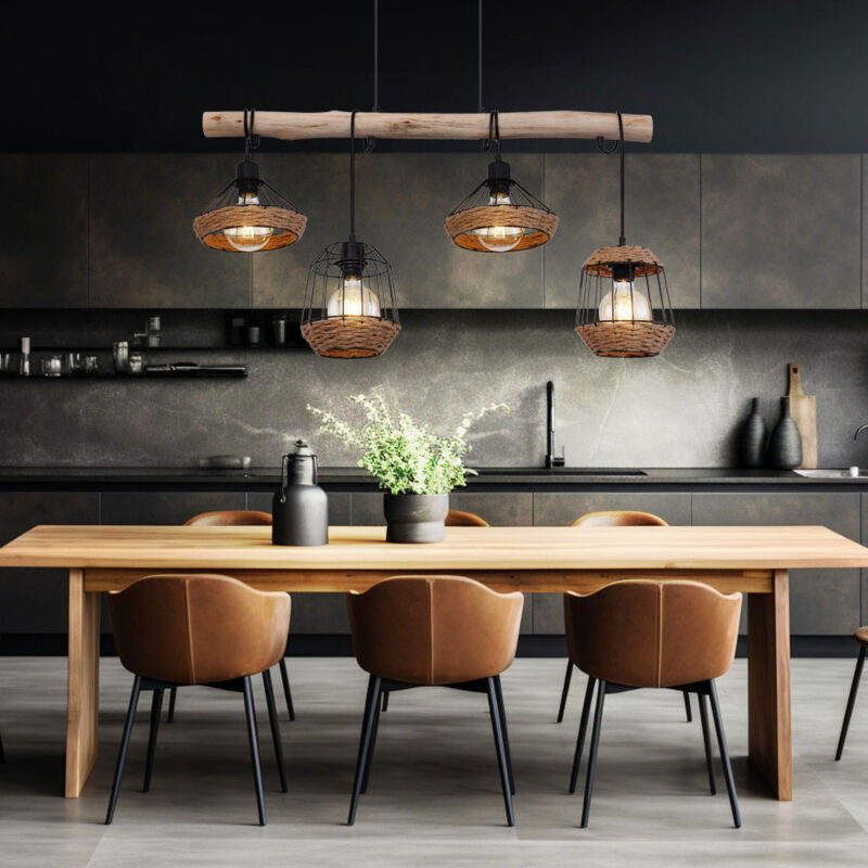 foto del prodotto globo lampada a sospensione trave in legno lampada a sospensione corda di canapa design retr gabbia di legno lampada da sala da pranzo a
