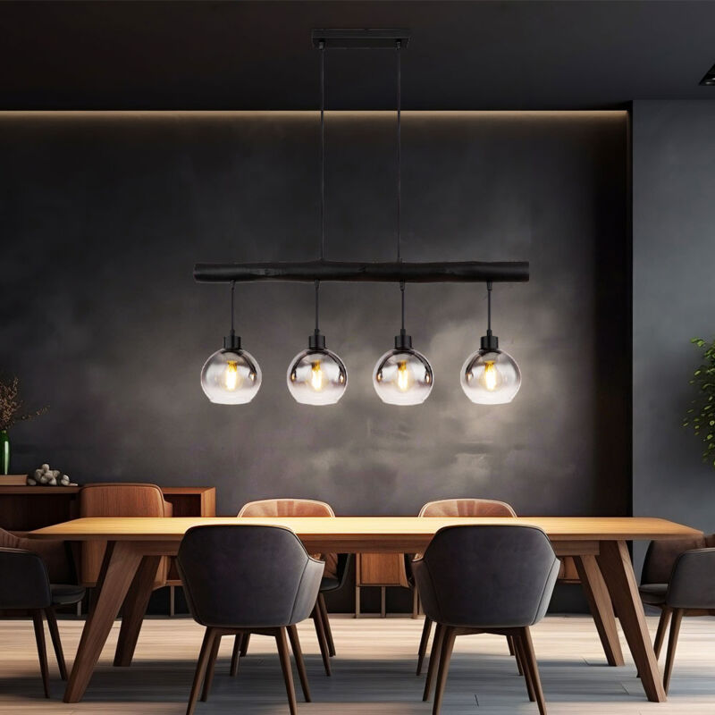 foto del prodotto globo lampada a sospensione trave in legno lampada a sospensione retr in legno lampada da sala da pranzo lampada a sospensione 4 lampadine, nero,