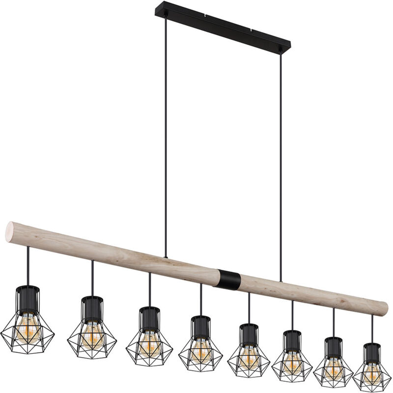 foto del prodotto globo lampada a sospensione travi in legno lampada a sospensione schermi a gabbia lampada da sala da pranzo nera legno, metallo, attacco 8x e27,