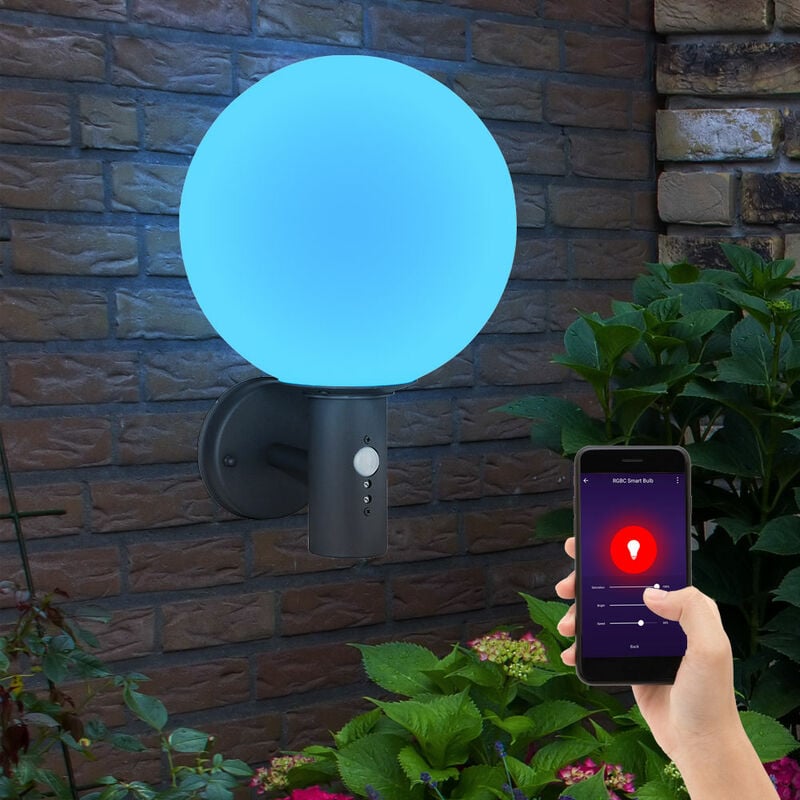 foto del prodotto globo lampada da esterno applique da parete con rilevatore di movimento lampada da giardino lampada da facciata in acciaio inox, sfera di vetro,