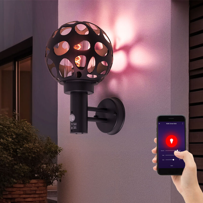 foto del prodotto globo lampada da esterno con rilevatore di movimento lampada da parete antracite dimmerabile lampada da parete da esterno smart led, cambio colore