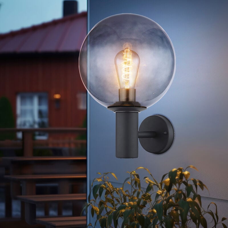foto del prodotto globo lampada da esterno in acciaio inox applique da esterno e27 lampada da esterno antracite, vetro fumo, 1x e27, lxlxa 26,5x25x37 cm