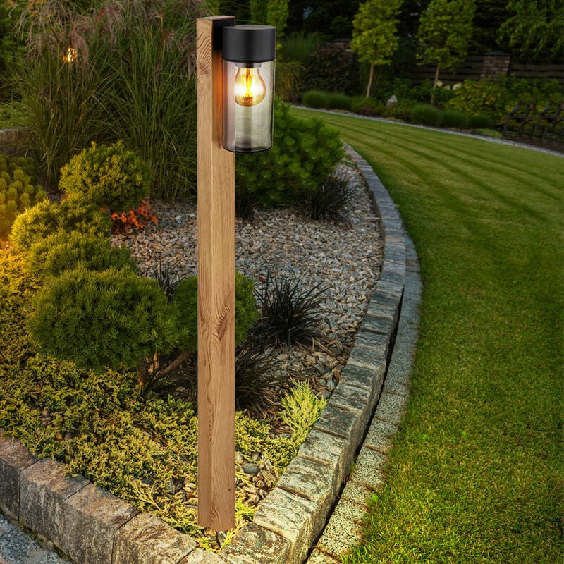 foto del prodotto globo lampada da esterno, lampada da terra, lampada da giardino, aspetto legno, casa di campagna, vetro in acciaio inossidabile, 1x e27, lxlxa