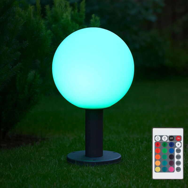 foto del prodotto globo lampada da giardino con piedistallo illuminazione per esterni lampada da terra per esterni, vetro in alluminio, telecomando dimmerabile, 1x