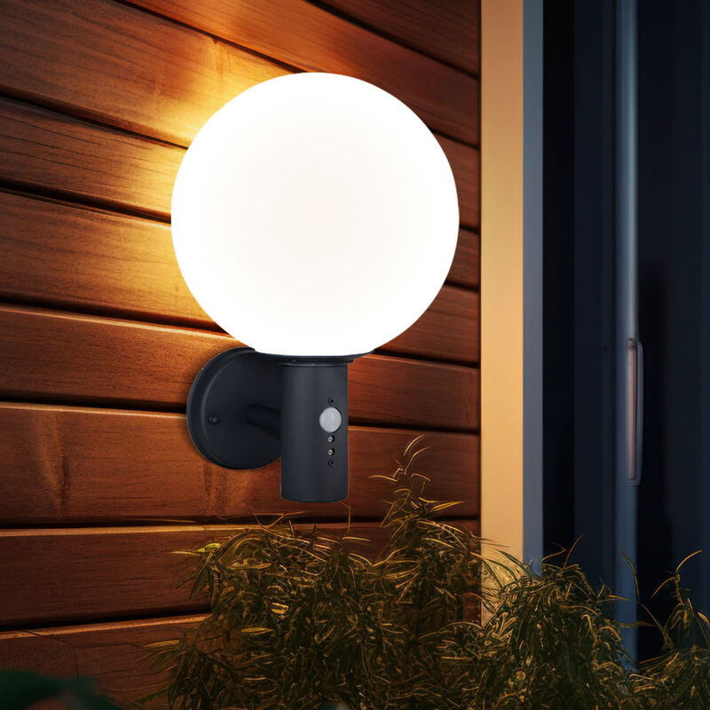 foto del prodotto globo lampada da parete con rilevatore di movimento luce esterna lampada a sfera antracite sensore led applique da parete per casa, vetro in