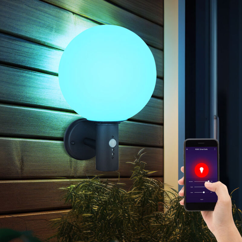 foto del prodotto globo lampada da parete con rilevatore di movimento luce esterna lampada a sfera antracite sensore led applique da parete per case, controllo app