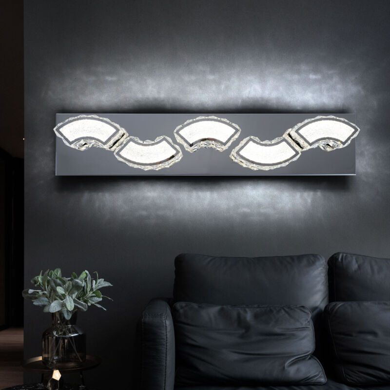 foto del prodotto globo lampada da parete in cristallo lampada da parete a led in cristallo, design moderno, curvo, in cromo, 1x led 15w 1020lm bianco neutro, l 59 cm
