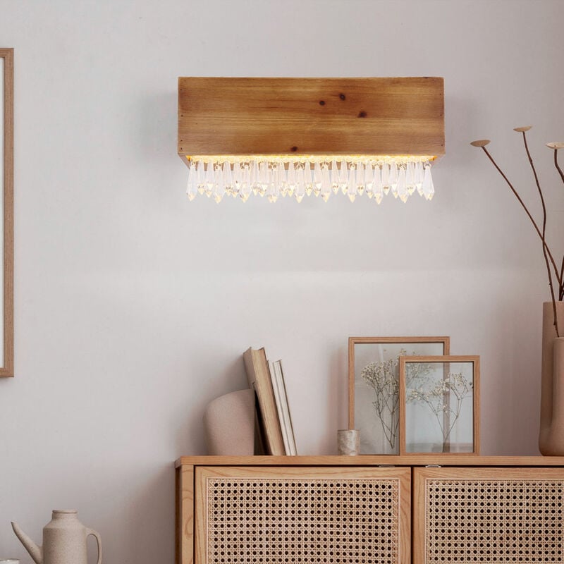 foto del prodotto globo lampada da parete in legno lampada da corridoio lampada da soggiorno lampada da parete a led con cristalli, 12w 430lm bianco caldo, lxa 37 x