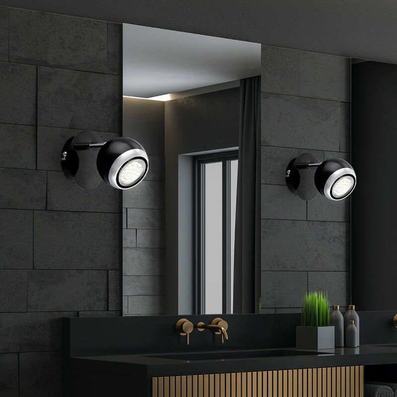 foto del prodotto globo lampada da parete in metallo cromato spot da parete faretto led orientabile, spot mobile, design anello nero, 1x led 3w 250 lm bianco caldo,