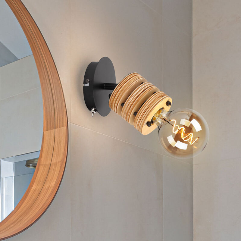 foto del prodotto globo lampada da parete in stile country lampada da parete in legno mdf lampada da soggiorno in legno con faretto mobile, metallo marrone nero, 1x