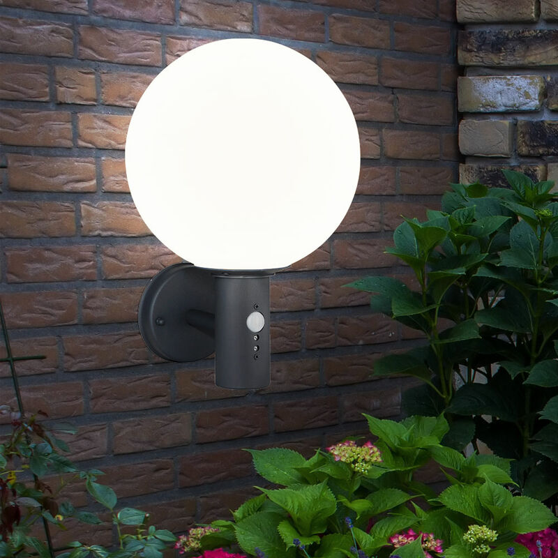 foto del prodotto globo lampada da parete lampada da esterno antracite lampada a sfera applique da casa a led resistente alle intemperie, rilevatore di movimento