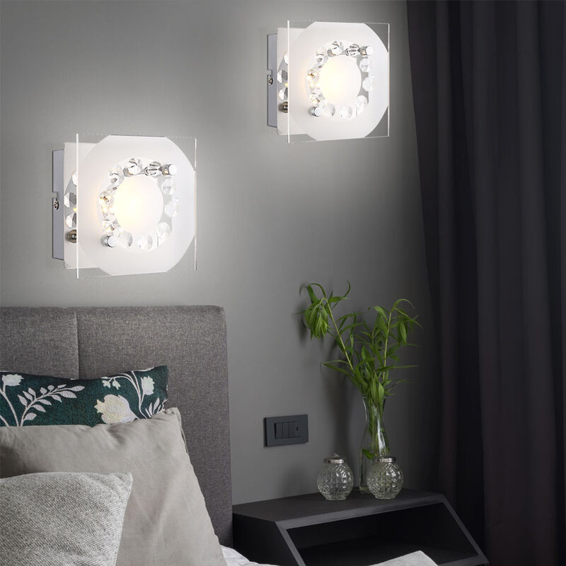 foto del prodotto globo lampada da parete lampada da parete camera da letto luce soggiorno cristalli k5, vetro cromato, 1x led 4w, hxlxl 9,5x12x12 cm, set di 2