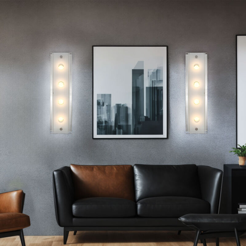 foto del prodotto globo lampada da parete lampada da parete cromata a 4 luci per soggiorno, corridoio, vetro parzialmente satinato, interruttore, 4x led 5w 200lm