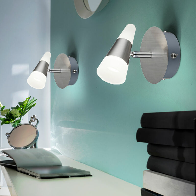 foto del prodotto globo lampada da parete, lampada da parete, faretto da parete, lampada spot, luce notturna, spot mobile, metallo nichel satinato opaco, 1x led 5w