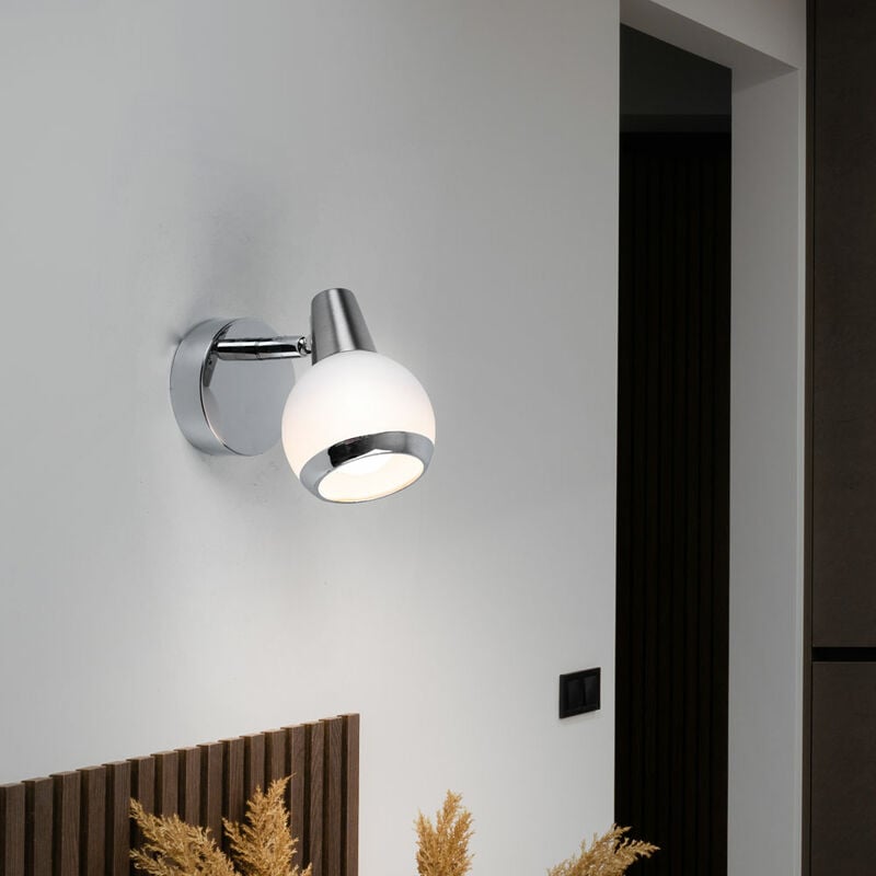 foto del prodotto globo lampada da parete lampada da parete lampada da camera lampada da parete a led in vetro cromato, opale, 1x led 3w 300lm 3000k, lxh 8x11,5 cm