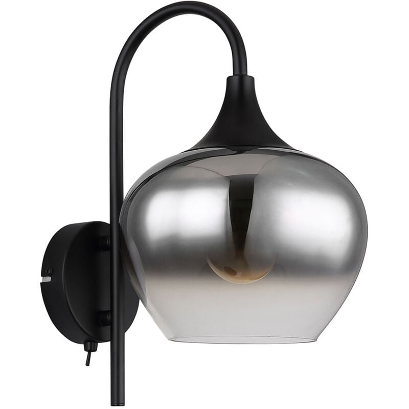foto del prodotto globo lampada da parete nera lampada da soggiorno lampada da corridoio in vetro fum , interruttore a levetta, 1x e27, lxh 18 x32 cm