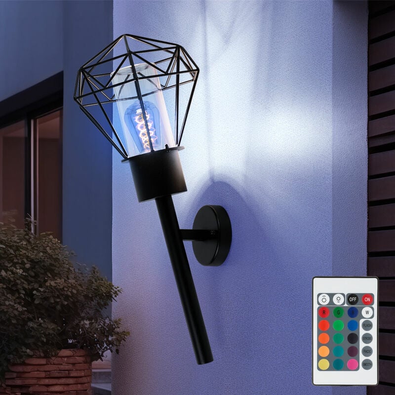 foto del prodotto globo lampada da parete per esterni lampada da giardino lampada da parete vintage nera torcia, acciaio inossidabile, telecomando dimmerabile, led