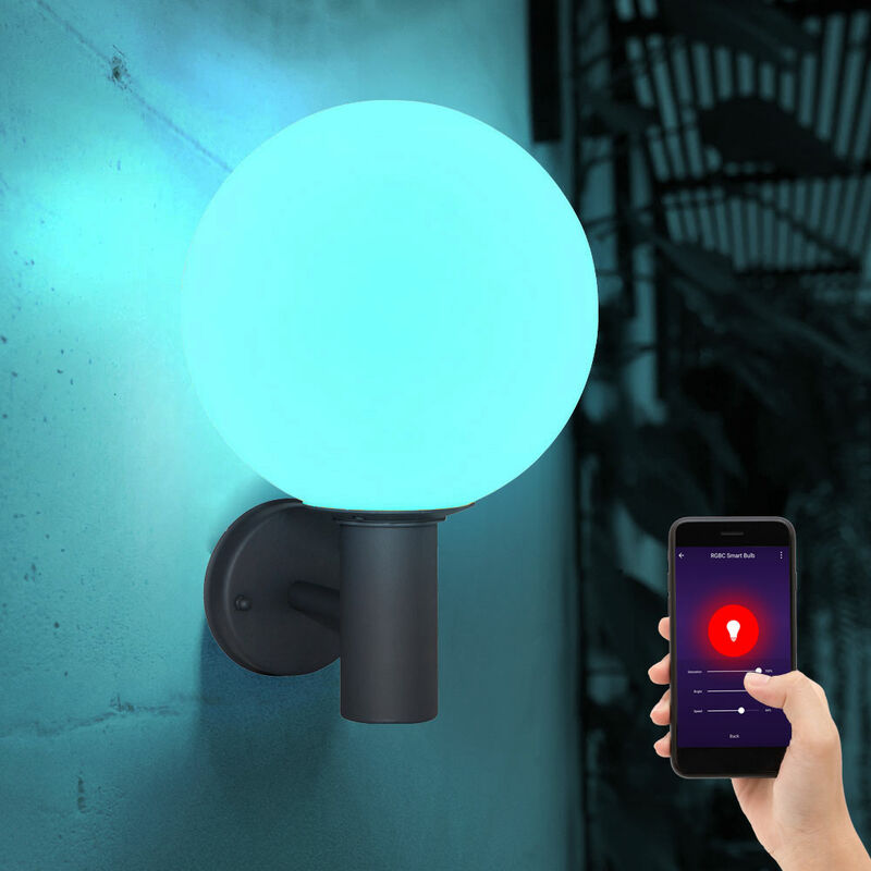 foto del prodotto globo lampada da parete per esterni luce da giardino luce da parete della casa, app voice control cambia colore dimmerabile cct timer luce diurna,