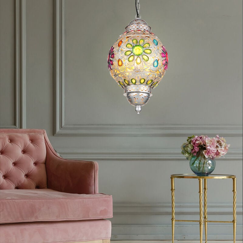 foto del prodotto globo lampada da sala da pranzo lampada a sospensione lampada da soffitto lampada a sospensione lampada da cucina cristalli, metallo argento