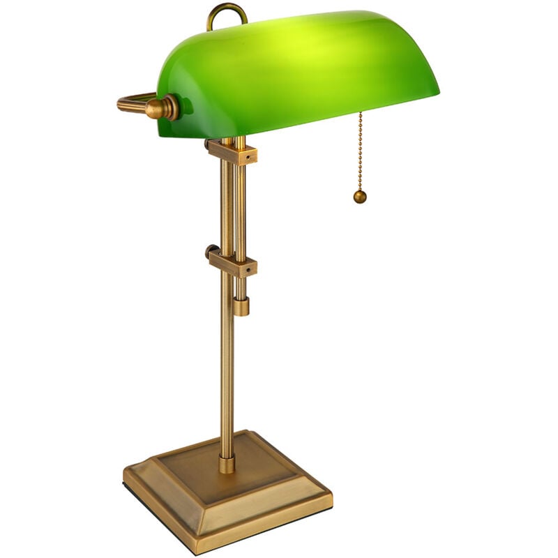 foto del prodotto globo lampada da scrivania lampada da banchiere lampada da tavolo ottone vecchio vetro verde lampada da lettura regolabile in altezza, interruttore