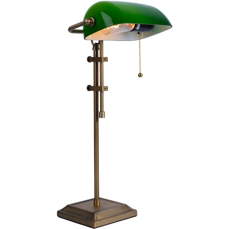 foto del prodotto globo lampada da scrivania lampada da banchiere lampada da tavolo ottone vecchio vetro verde lampada da lettura regolabile in altezza, interruttore