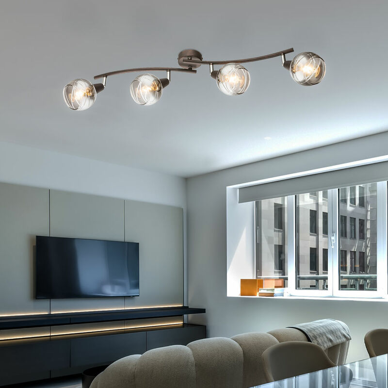 foto del prodotto globo lampada da soffitto a 4 fiamme faretto da soffitto soggiorno corridoio lampada spot movibile, metallo bronzo, 4x e14 led, lxlxh 70x31,5x21,1
