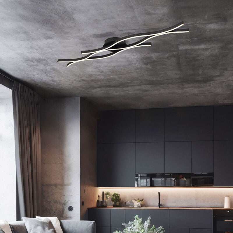 foto del prodotto globo lampada da soffitto a led lampada di design ondulata plafoniera nera moderna, opale, metallo alluminio, 35w 1220lm bianco caldo, lxlxh