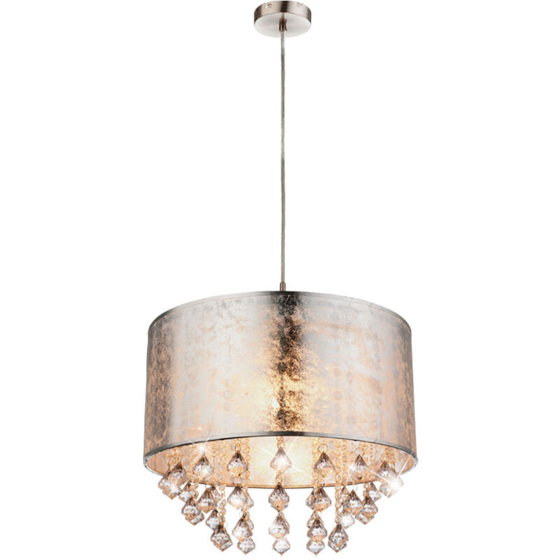 foto del prodotto globo lampada da soffitto a sospensione in cristallo con illuminazione a pendolo in tessuto per camera da letto argento 15188h3