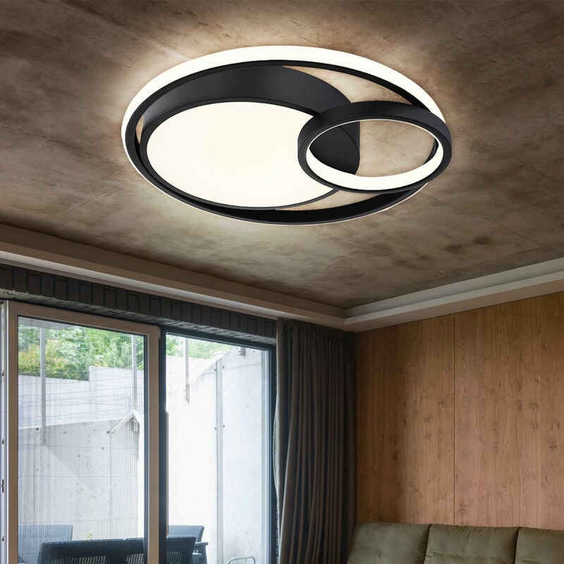 foto del prodotto globo lampada da soffitto anello led lampada da soggiorno plafoniera design moderno, nero opaco bianco opalino, 1x led 36w 1400lm bianco caldo,