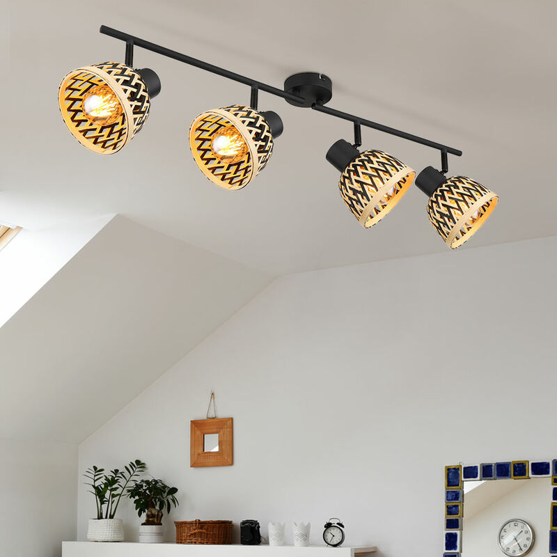 foto del prodotto globo lampada da soffitto con striscia nera in bamb , lampada da sala da pranzo moderna, faretto da soffitto 4 fiamme naturali, punti luce da