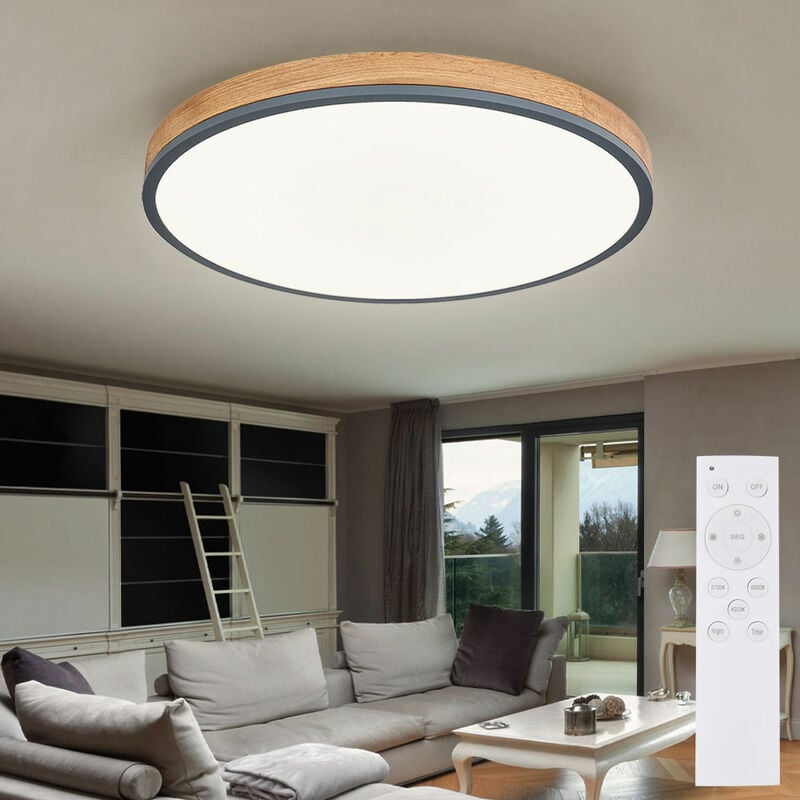foto del prodotto globo lampada da soffitto con telecomando plafoniera led, dimmerabile, lampada da soggiorno, luce notturna cct, effetto legno alluminio, 1x led 40w