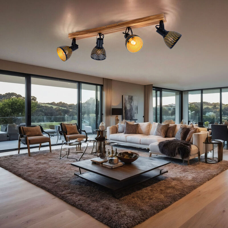 foto del prodotto globo lampada da soffitto faretti da soffitto color oro marrone lampada da soggiorno a 4 luci con faretti orientabili, metallo legno, attacco 4x