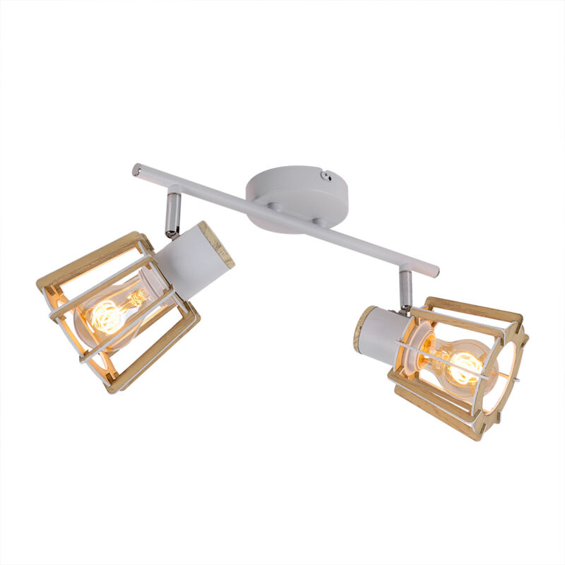 foto del prodotto globo lampada da soffitto faretto da soffitto bianco faretti in legno per soffitto, 2 punti fiamma mobili, stile country effetto legno metallo