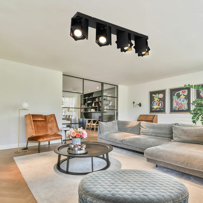 foto del prodotto globo lampada da soffitto faretto da soffitto faretti da soffitto nero lampada da soggiorno a 4 fiamme con faretti orientabili, metallo, 4x attacco
