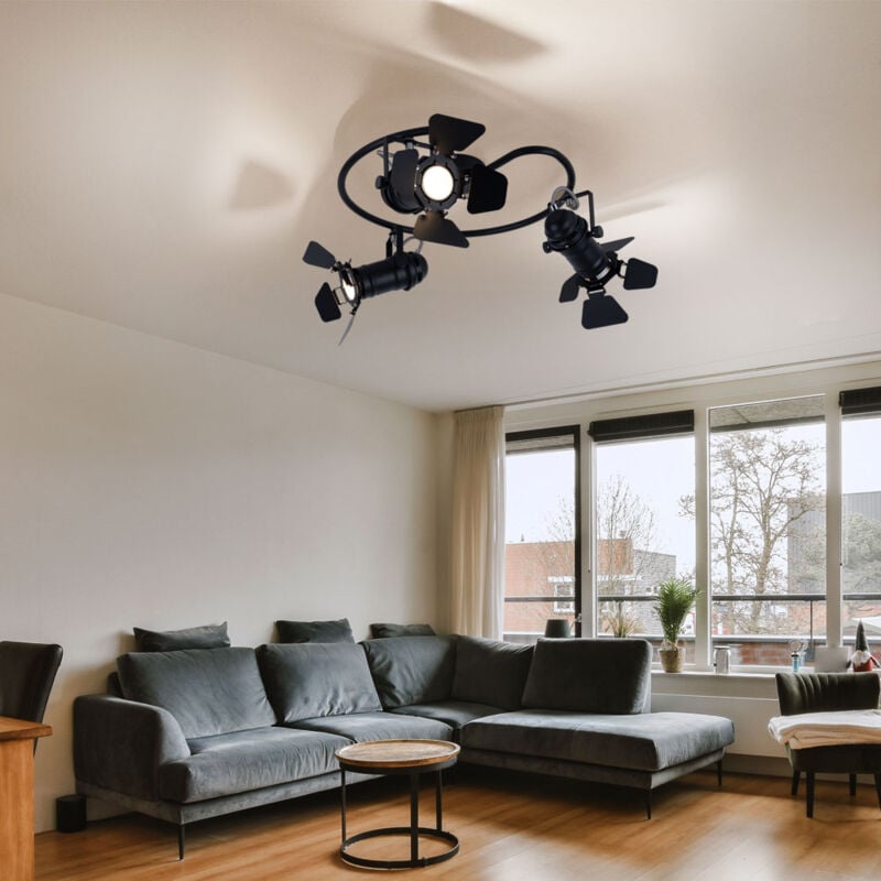 foto del prodotto globo lampada da soffitto girevole, lampada da soffitto a 3 fiamme, faretto da soffitto nero, faretto per film, 3x gu10, dxh 40 x 26,5 cm