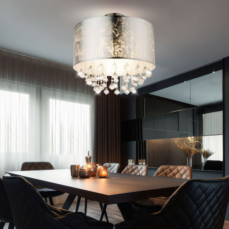 foto del prodotto globo lampada da soffitto in cristallo lampada a sospensione in cristallo lampada da soffitto per sala da pranzo cristalli, foglia argento,