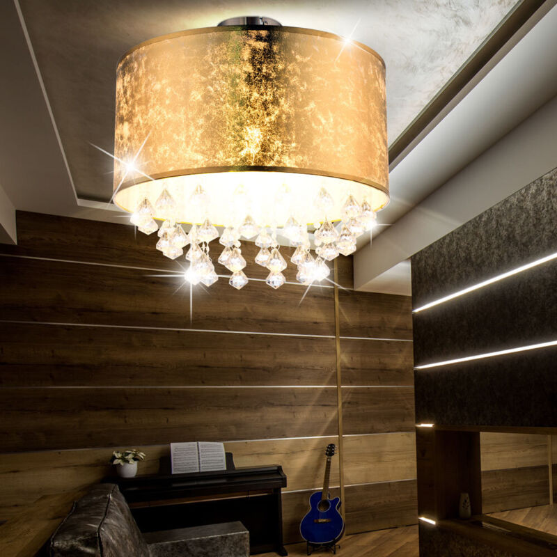 foto del prodotto globo lampada da soffitto in cristallo soggiorno illuminazione per sala da pranzo apparecchio in tessuto foglia d oro design 15187d3