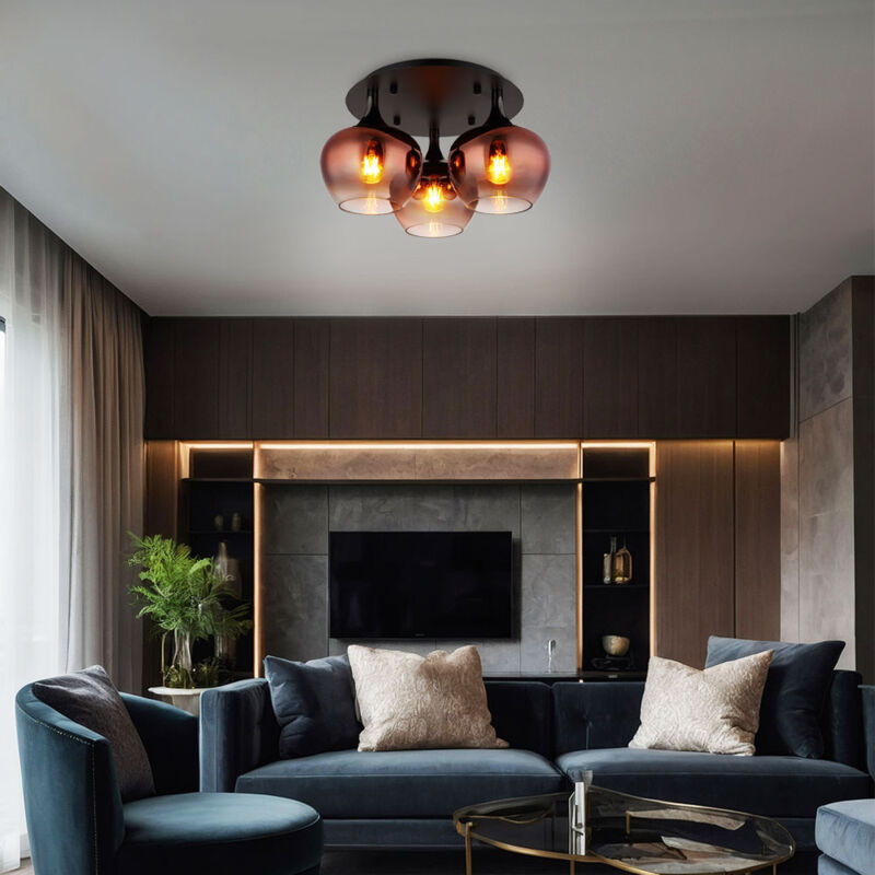 foto del prodotto globo lampada da soffitto in vetro fum lampada da soggiorno lampada da soffitto palla di vetro rotonda camera da letto, metallo nero color rame,