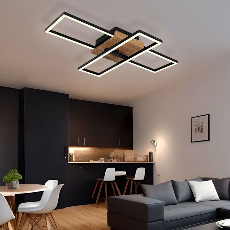 foto del prodotto globo lampada da soffitto lampada da soffitto effetto legno lampada da soggiorno girevole nera, mdf metallo opale, 1x led 18w 1300lumen bianco