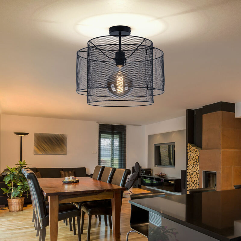 foto del prodotto globo lampada da soffitto lampada da soffitto in metallo nero tondo sala da pranzo lampada gabbia illuminazione a forma di reticolo, attacco 1x