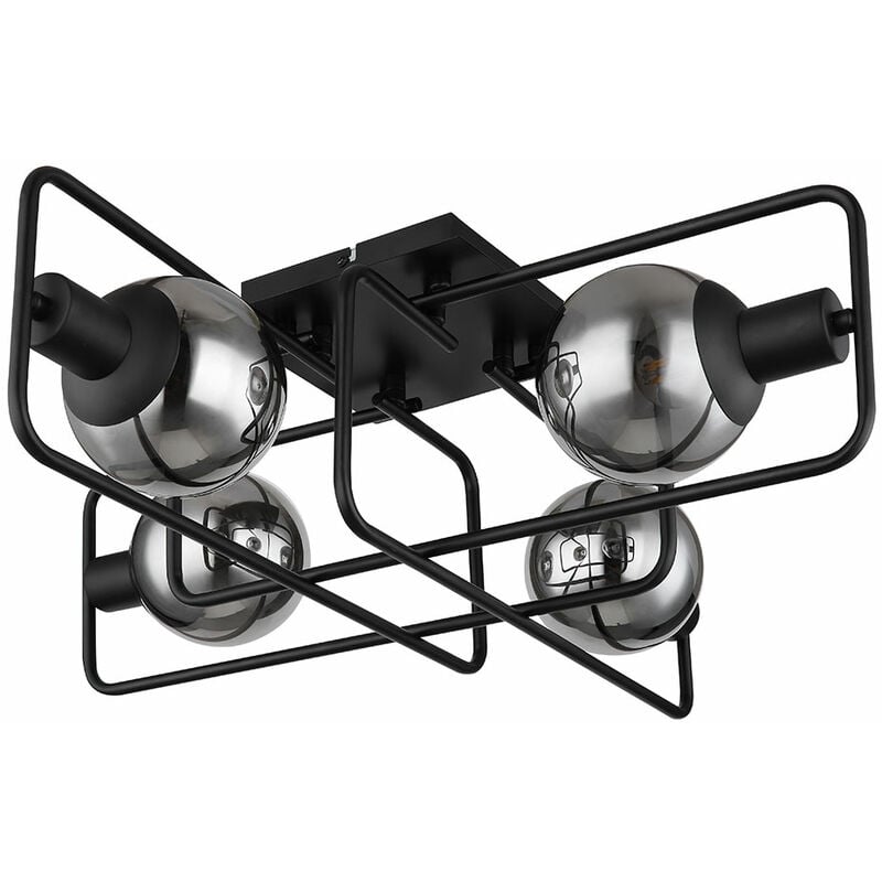 foto del prodotto globo lampada da soffitto lampada da soffitto industriale nera retr lampada da soggiorno color fumo sfere di vetro, metallo, 4 fiamme e14, lxpxh